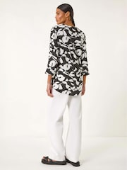 Roman Black Abstract Mono Pleat Detail Tunic Top - Image 3 of 5