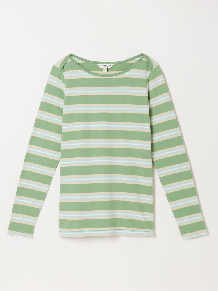 FatFace Breton Green Striped 100% Cotton T-Shirt - Image 6 of 6