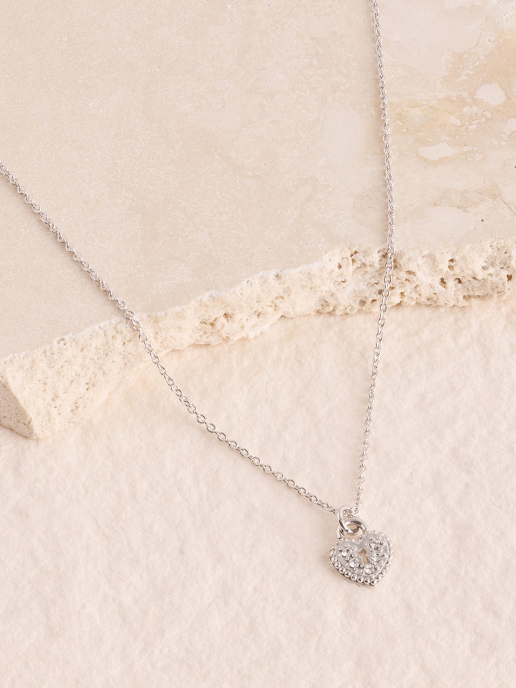 Sterling Silver Padlock Heart Necklace - Image 1 of 3 Sterling Silver Padlock Heart Necklace - Image 1 of 3