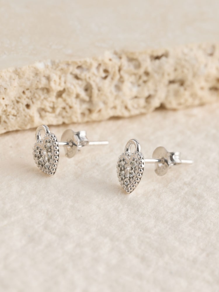 Sterling Silver Padlock Heart Stud Earrings - Image 3 of 3 Sterling Silver Padlock Heart Stud Earrings - Image 3 of 3