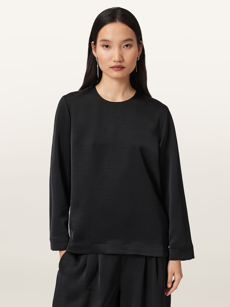 AllSaints Black Leanne Top - Image 1 of 8