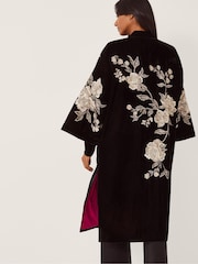 Monsoon Black Fia Floral Embroidered Velvet Kimono - Image 2 of 5