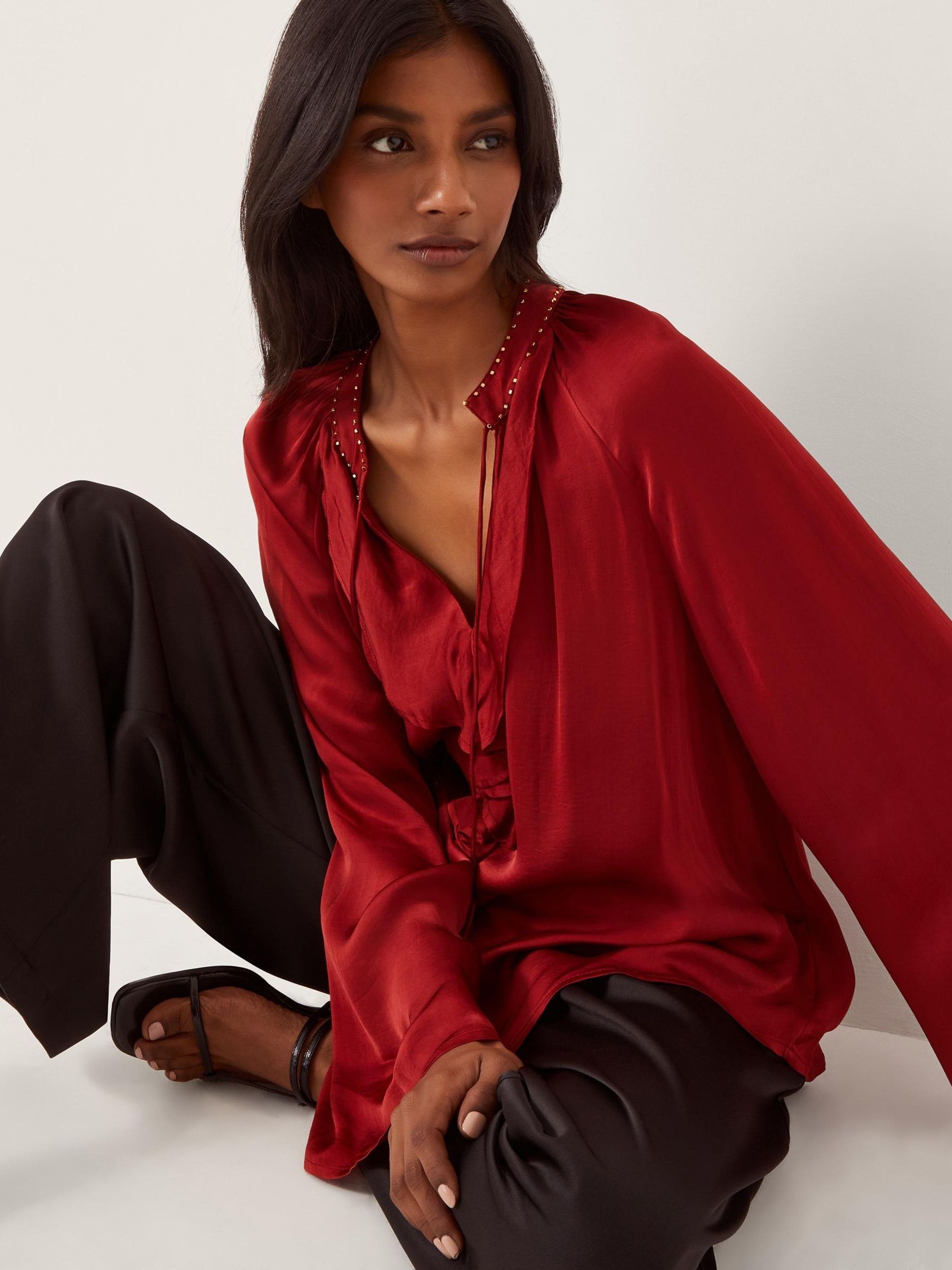 Buy Monsoon Red Arlette Frill V-Neck Blouse from Next USA