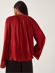 Monsoon Red Arlette Frill V-Neck Blouse - Image 2 of 4