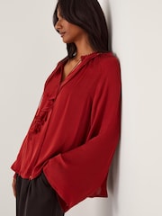 Monsoon Red Arlette Frill V-Neck Blouse - Image 4 of 4