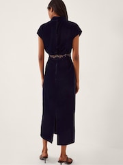 Monsoon Blue Grace High Neck Embroidered Velvet Midi Dress - Image 2 of 4