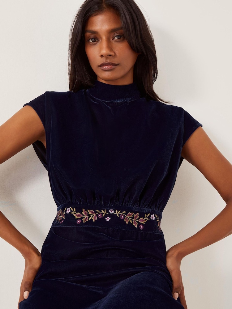 Buy Monsoon Blue Grace High Neck Embroidered Velvet Midi Dress from Next  Bahrain