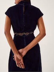 Monsoon Blue Grace High Neck Embroidered Velvet Midi Dress - Image 4 of 4