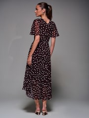 Jolie Moi Brown Chiffon Floaty Sleeved Midaxi Dress - Image 5 of 6