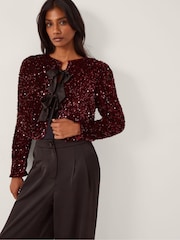 Monsoon Red Belinda Bow Sequin Jacket - Image 2 of 4