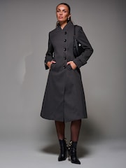 Jolie Moi Grey Asymmetric Button Detail Fit & Flare Coat - Image 2 of 6