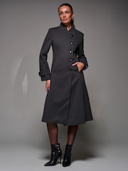 Jolie Moi Grey Asymmetric Button Detail Fit & Flare Coat - Image 3 of 6