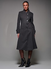 Jolie Moi Grey Asymmetric Button Detail Fit & Flare Coat - Image 4 of 6