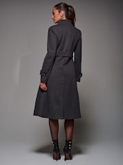 Jolie Moi Grey Asymmetric Button Detail Fit & Flare Coat - Image 5 of 6
