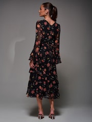 Jolie Moi Red Long Sleeve Frill Chiffon Midaxi Dress - Image 2 of 6