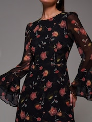 Jolie Moi Red Long Sleeve Frill Chiffon Midaxi Dress - Image 6 of 6