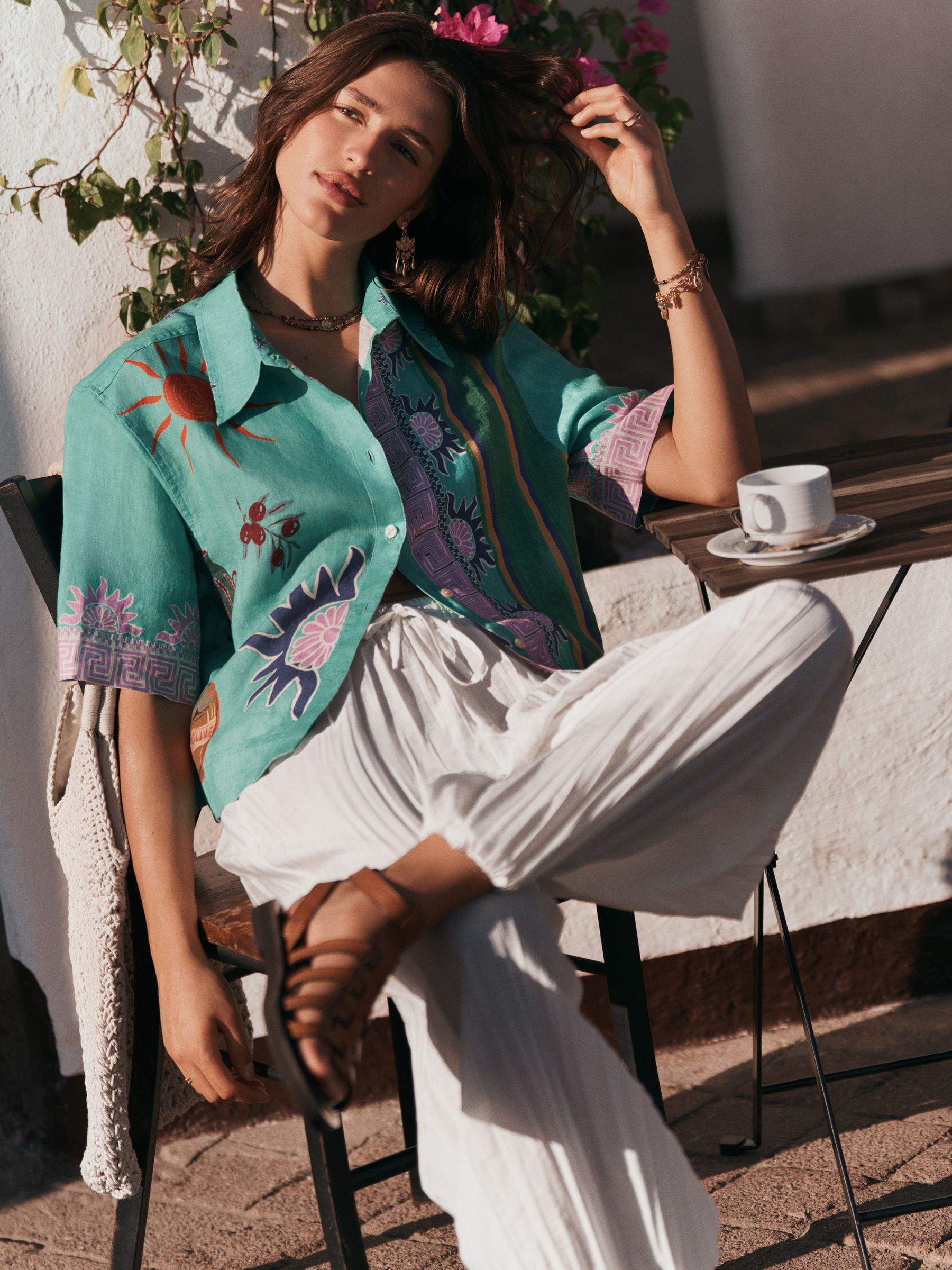 Buy зелений Анотація принт - N. Premium 100% Linen Boxy Short