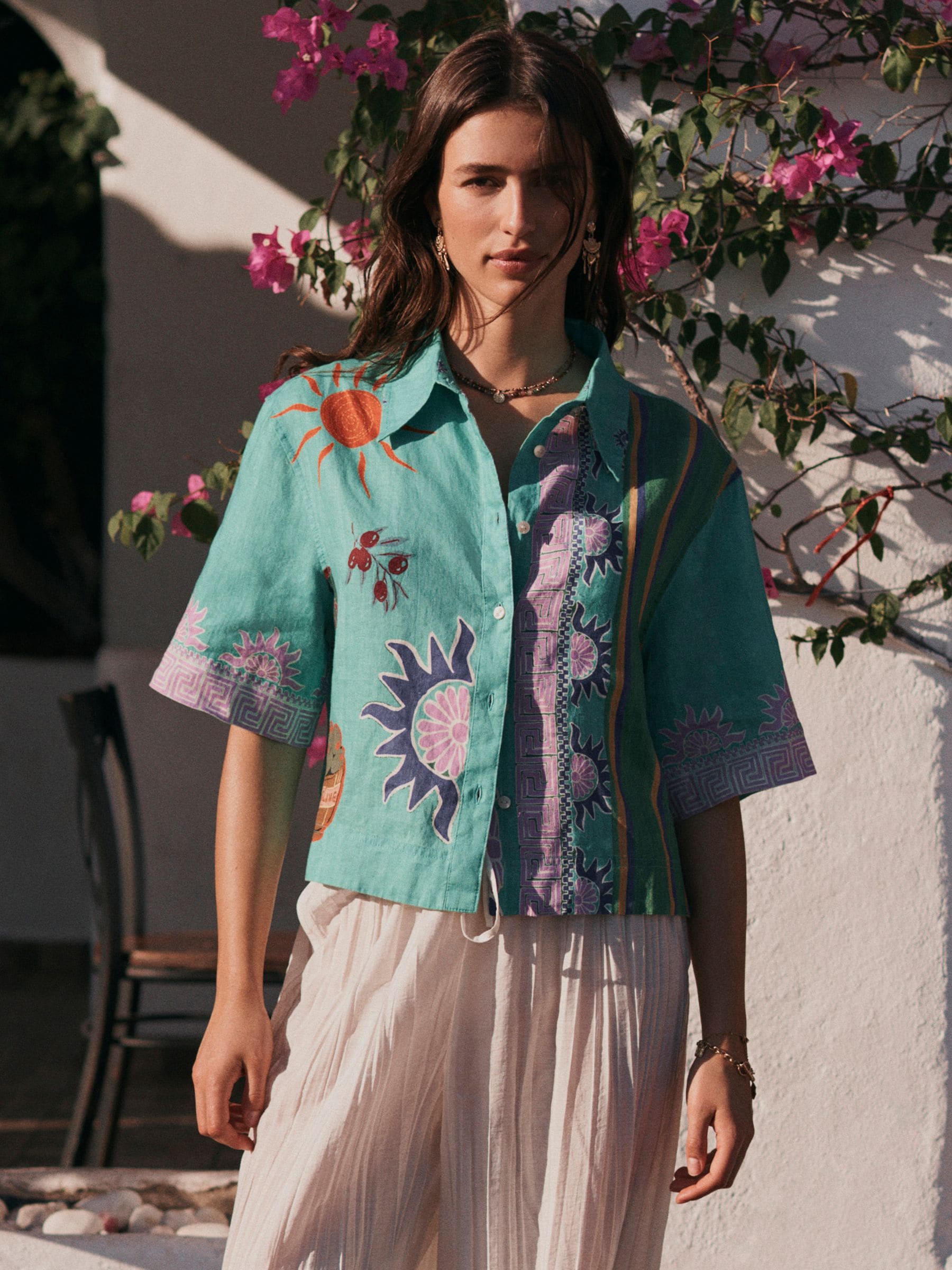 Buy зелений Анотація принт - N. Premium 100% Linen Boxy Short