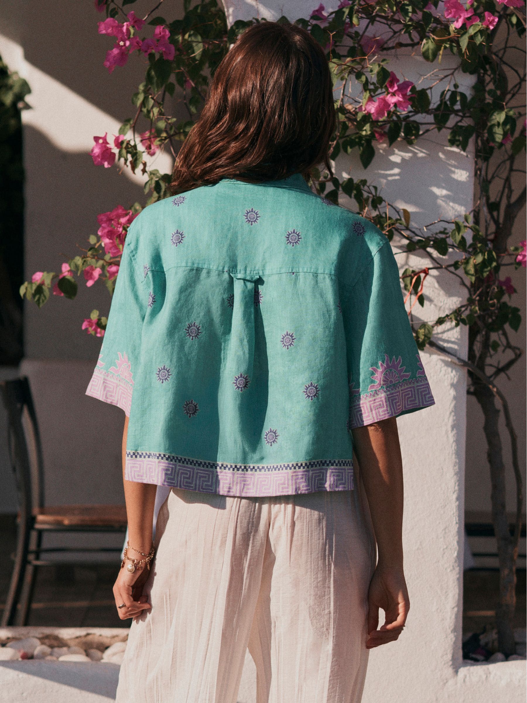 Buy зелений Анотація принт - N. Premium 100% Linen Boxy Short
