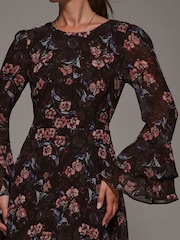 Jolie Moi Red Long Sleeve Chiffon Print Frill Midaxi Dress - Image 6 of 6