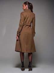 Jolie Moi Brown Asymmetric Button Detail Fit & Flare Coat - Image 5 of 6