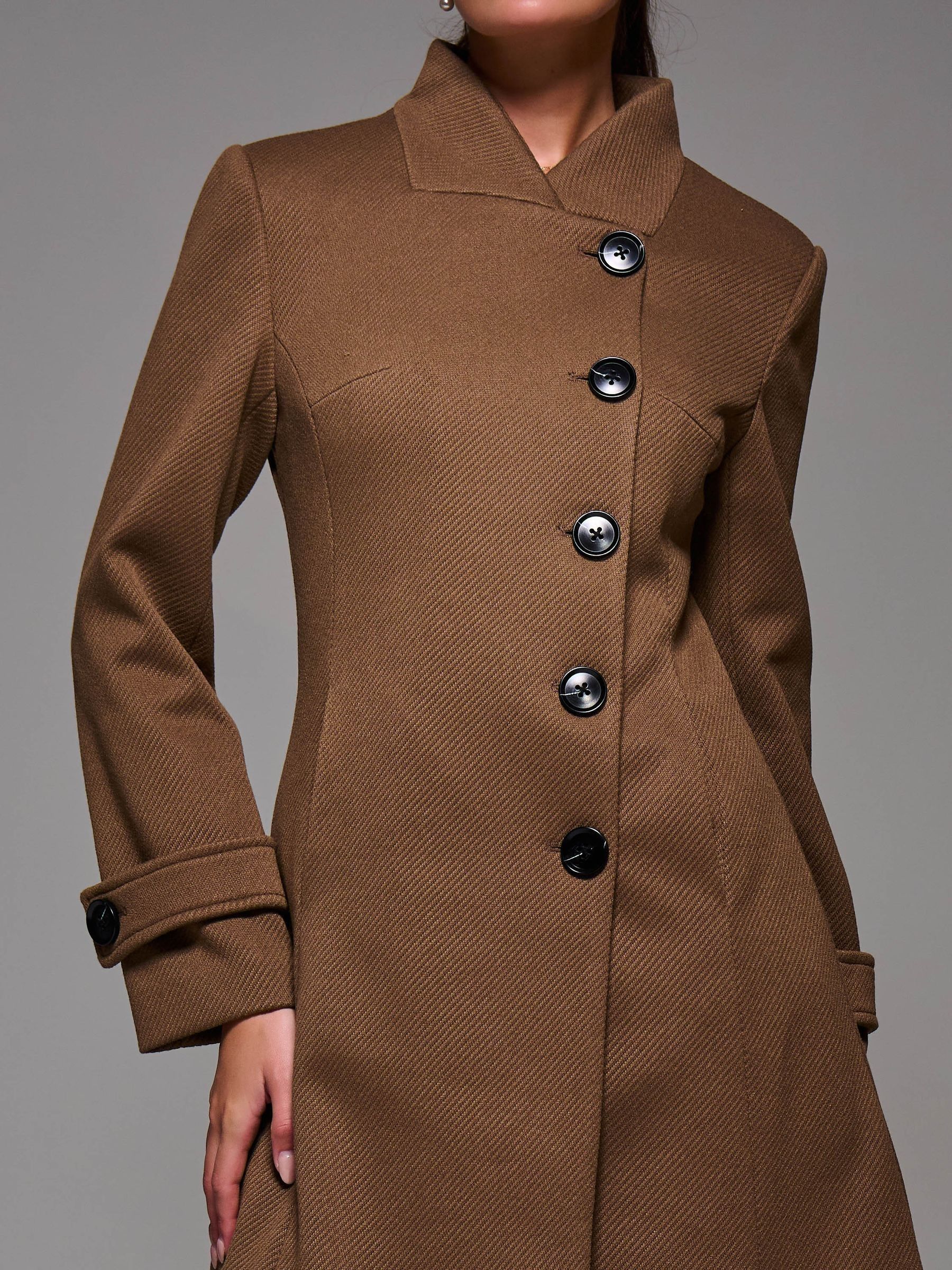 Buy Jolie Moi Brown Asymmetric Button Detail Fit & Flare Coat from