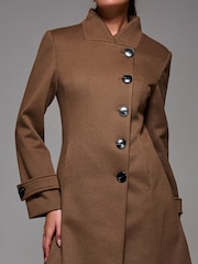 Jolie Moi Brown Asymmetric Button Detail Fit & Flare Coat - Image 6 of 6