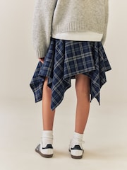 海軍藍方格圖案 - 手帕下襬鬆緊腰半身裙（3–16 歲） - 圖片 3，共 8