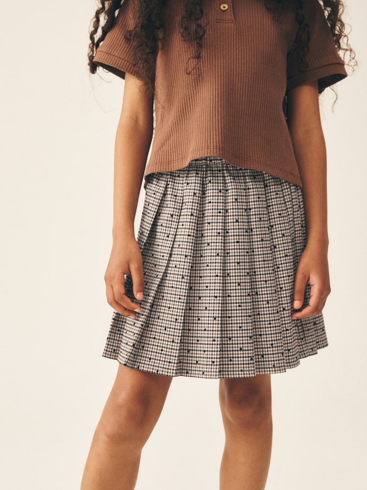 Neutral Check Pleated Skirt (3-16yrs) - Image 1 of 8 Neutral Check Pleated Skirt (3-16yrs) - Image 1 of 8