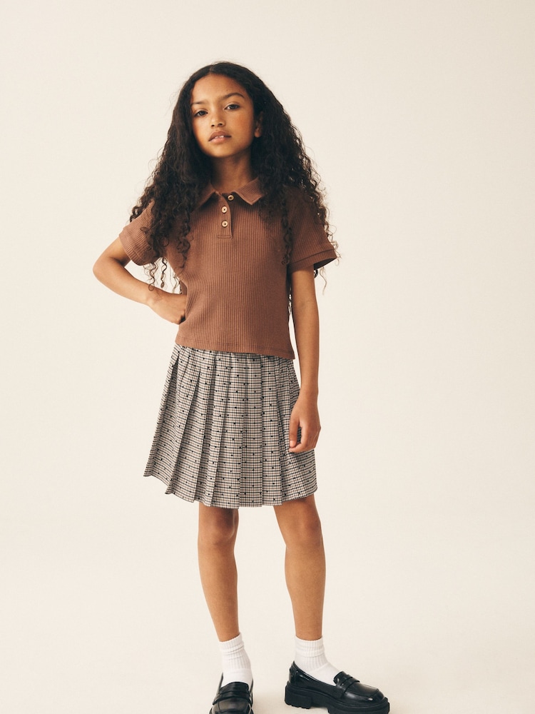 Neutral Check Pleated Skirt (3-16yrs) - Image 2 of 8 Neutral Check Pleated Skirt (3-16yrs) - Image 2 of 8