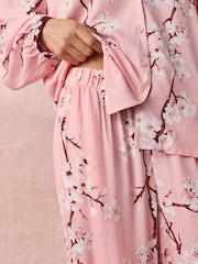 Bath & Body Works Pink Japanese Cherry Blossom Long Sleeve Button Through Pyjamas - Image 5 of 9