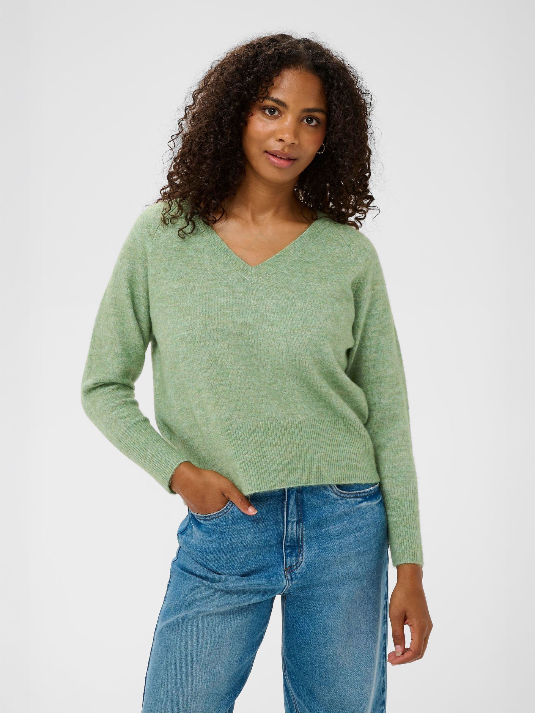 Kaffe Women's Green Cosy V-Neck Jumper