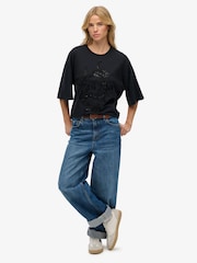 Superdry Black Tattoo Embellished Oversized T-Shirt - Image 3 of 7