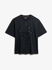 Superdry Black Tattoo Embellished Oversized T-Shirt - Image 6 of 7
