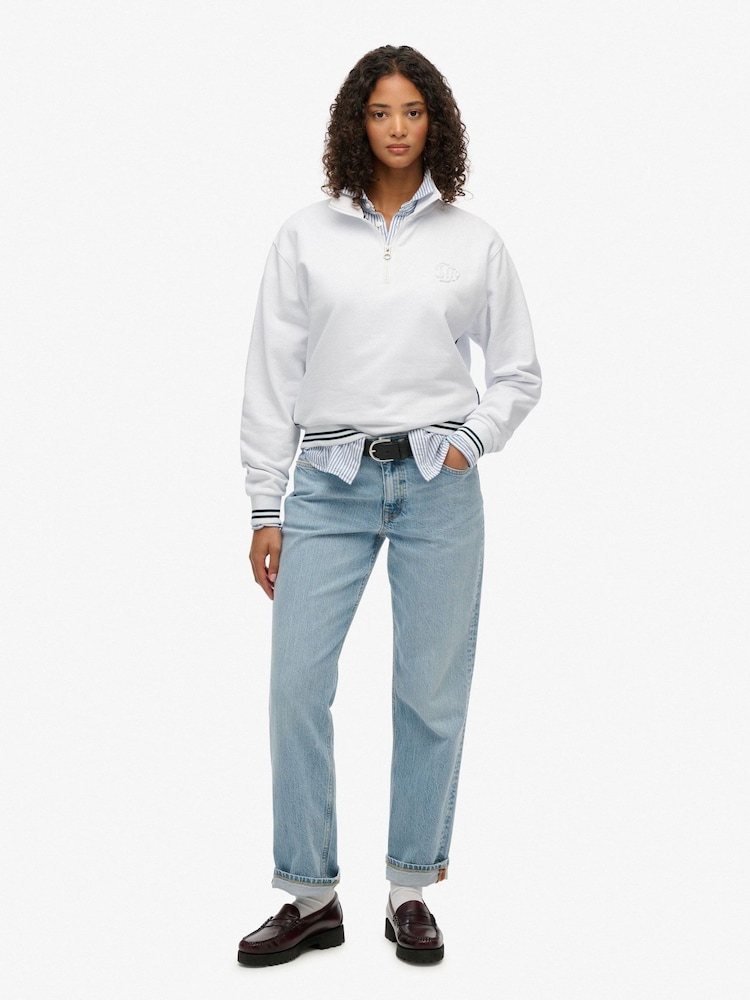 Superdry White Country Club Embossed Half-Zip Jumper - Image 1 of 7 Superdry White Country Club Embossed Half-Zip Jumper - Image 1 of 7