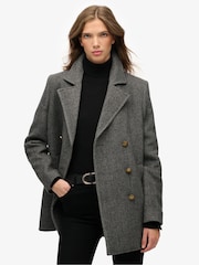 Superdry Grey Double Breasted Peacoat - Image 1 of 7