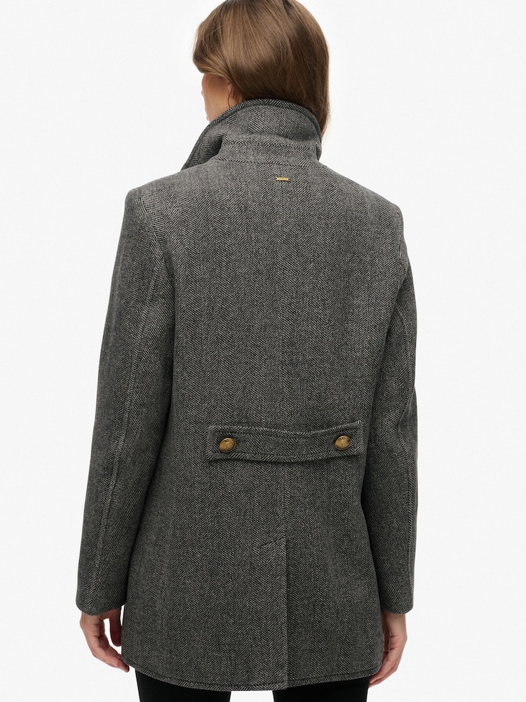 Superdry Grey Double Breasted Peacoat - Image 2 of 7 Superdry Grey Double Breasted Peacoat - Image 2 of 7