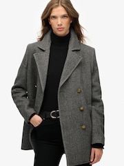 Superdry Grey Double Breasted Peacoat - Image 4 of 7
