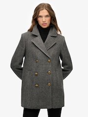 Superdry Grey Double Breasted Peacoat - Image 5 of 7