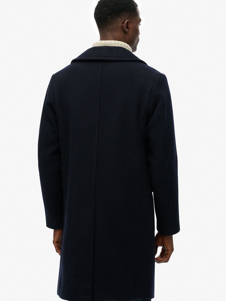 Superdry Blue The Merchant Store Wool Long Coat - Image 2 of 8