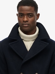Superdry Blue The Merchant Store Wool Long Coat - Image 3 of 8
