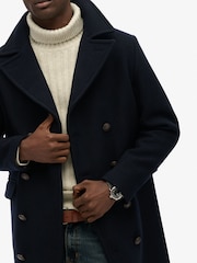 Superdry Blue The Merchant Store Wool Long Coat - Image 4 of 8