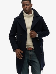 Superdry Blue The Merchant Store Wool Long Coat - Image 5 of 8