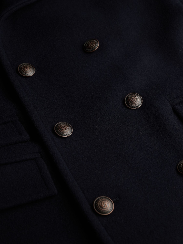 Superdry Blue The Merchant Store Wool Long Coat - Image 8 of 8