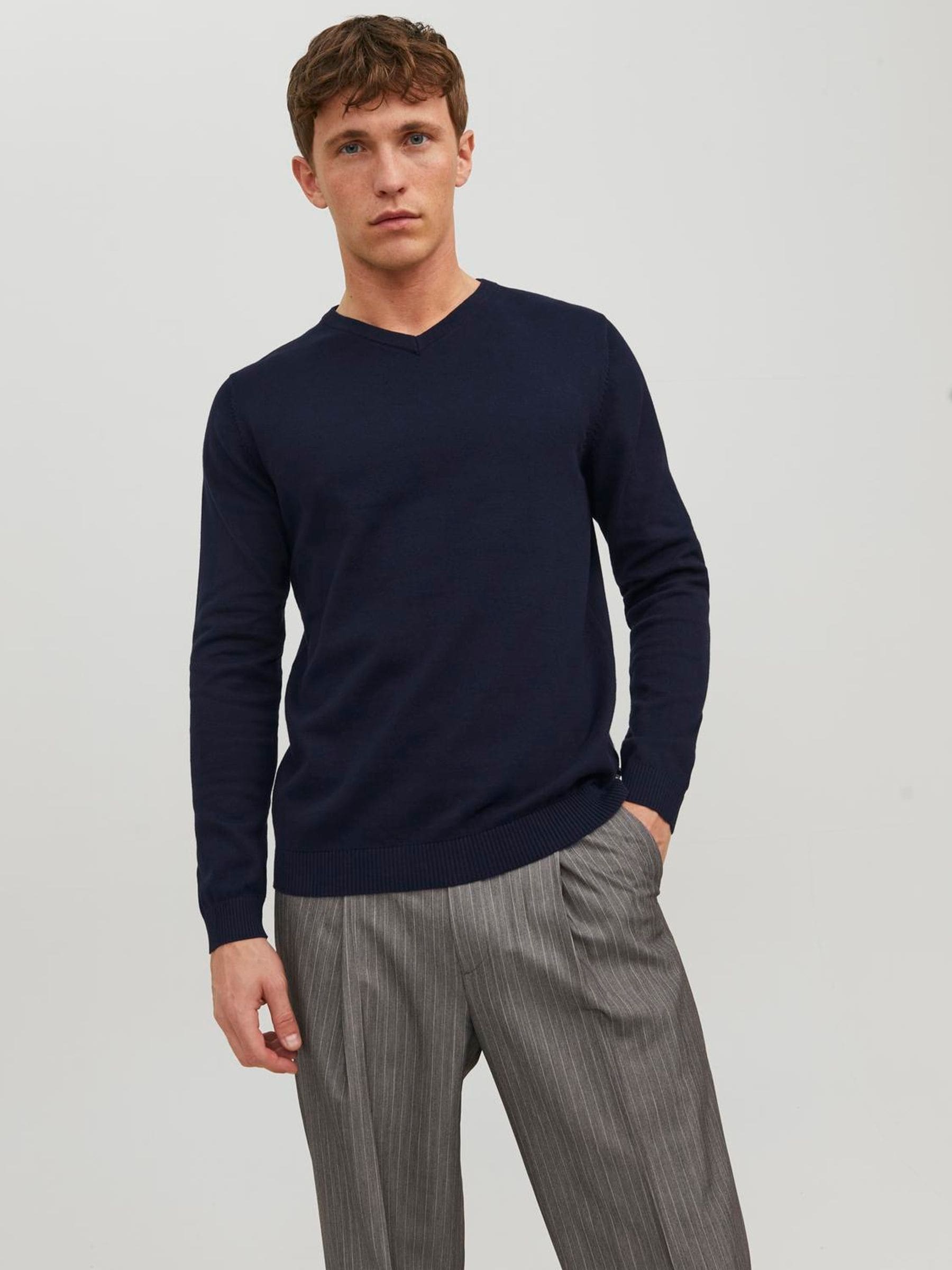 Jack & Jones Men's Blue V-Neck Sweater Basic - Image 3