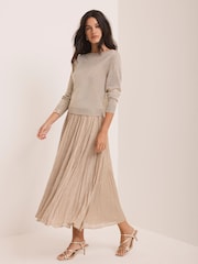 Mint Velvet Gold Metallic Knit Layered Jumper Dress - Image 3 of 7