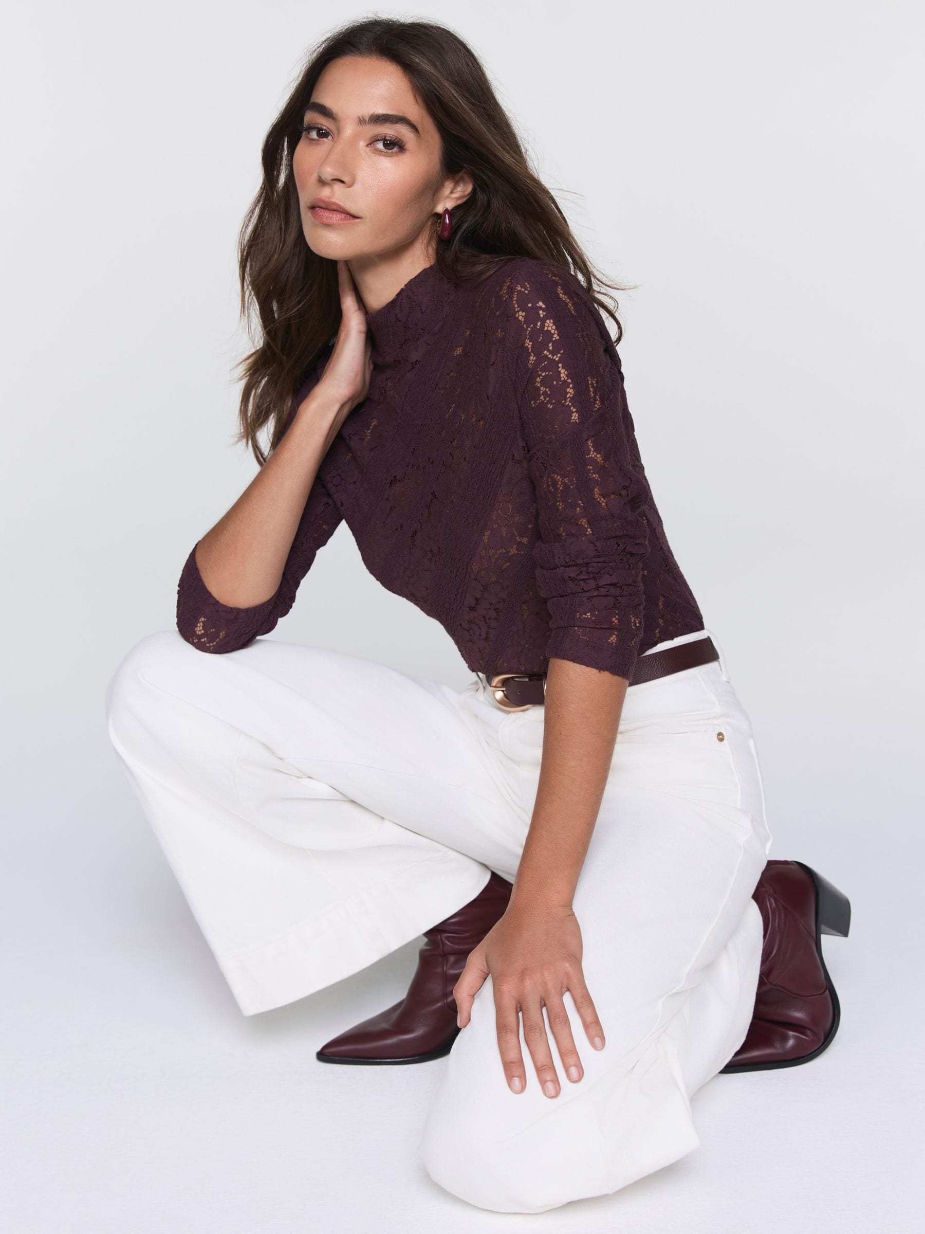 Buy Mint Velvet Burgundy Red Cotton Blend Lace Top from Next USA