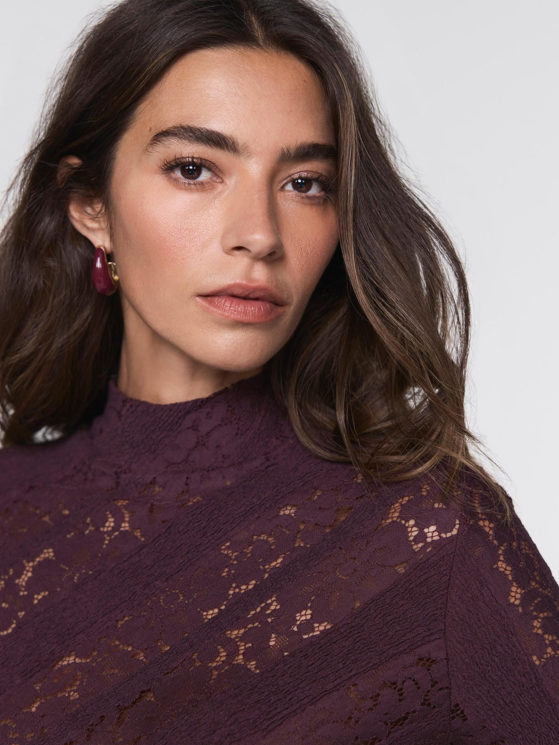 Buy Mint Velvet Burgundy Red Cotton Blend Lace Top from Next USA