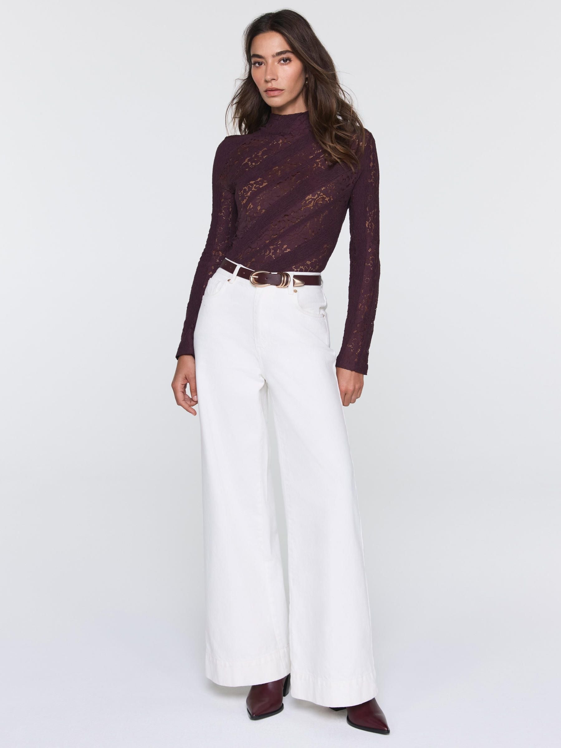 Buy Mint Velvet Burgundy Red Cotton Blend Lace Top from Next USA
