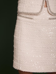 Mint Velvet White Boucle Sequin Mini Skirt - Image 3 of 7
